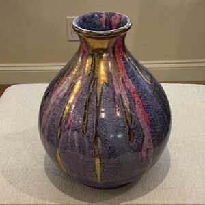 Colorful Ceramic Vase with Gold Accents